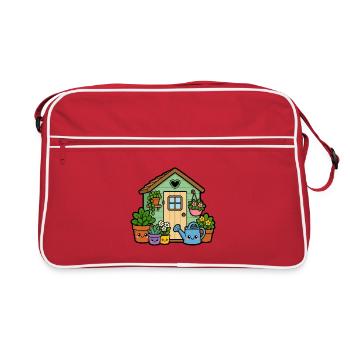 Small garden shed with plants - Retro Bag - red/white - Front