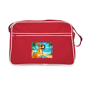 Chien de plage avec planche de surf et lunettes de soleil - Sac Retro - rouge/blanc - Devant