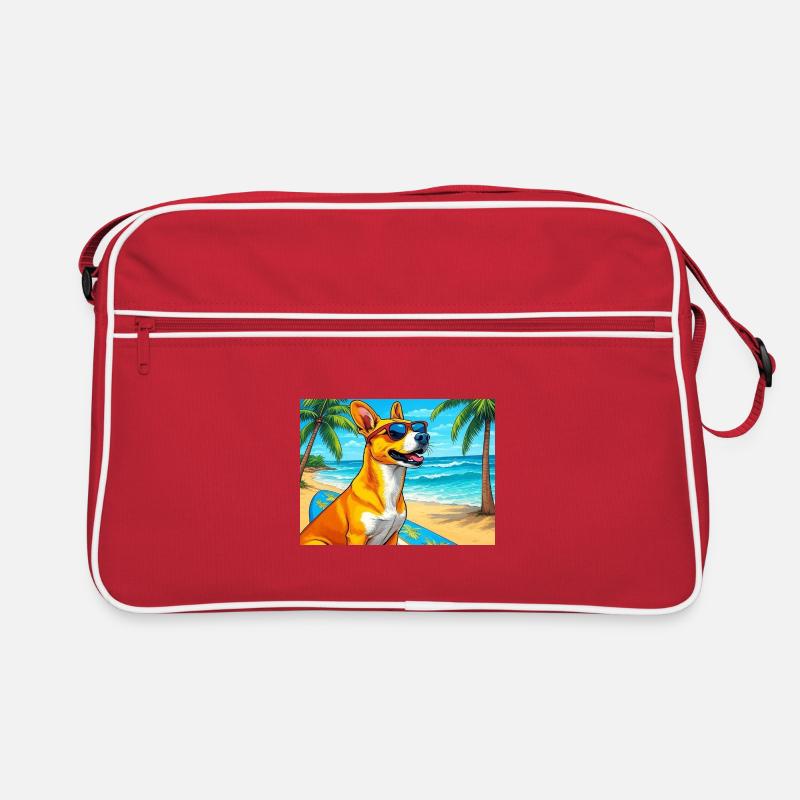 Chien de plage avec planche de surf et lunettes de soleil Sac Retro