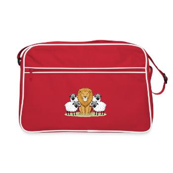 Löwe in der Mitte und wollige Gefährten - Retro Tasche - Rot/Weiß - Vorne