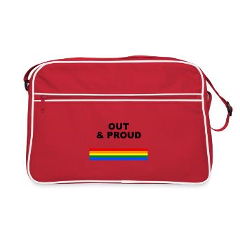 Out & Proud Regenbogen Flaggen Design - Retro Tasche - Rot/Weiß - Vorne