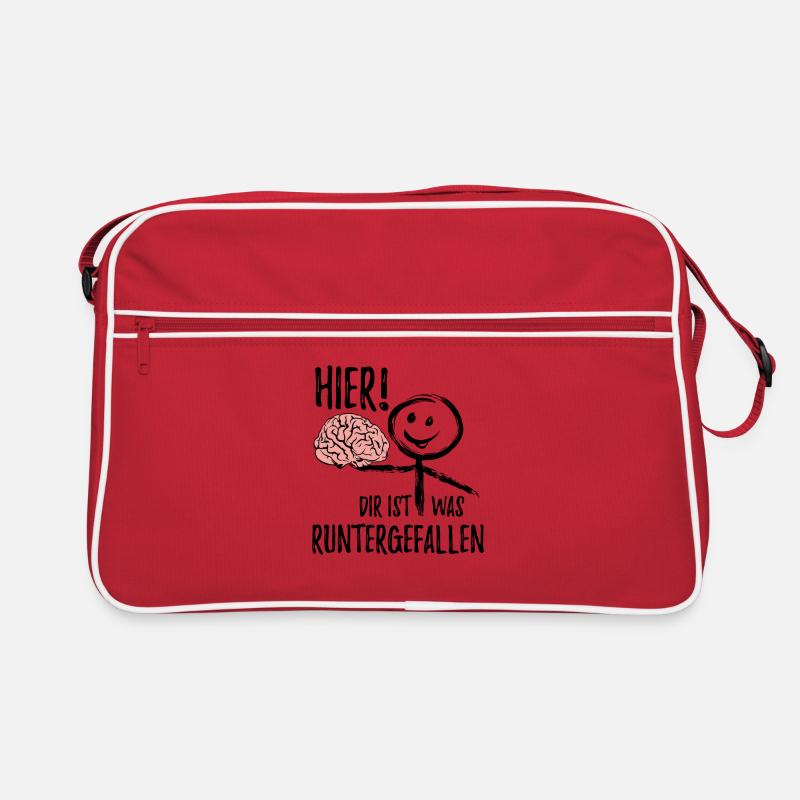 Dir ist was runtergefallen - Gehirn - Spruch - Retro Tasche - Rot/Weiß