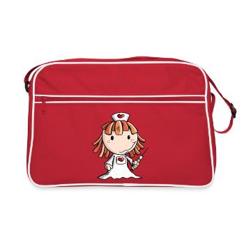 Nurse cartoon with heart and syringe - Retro Bag - red/white - Front