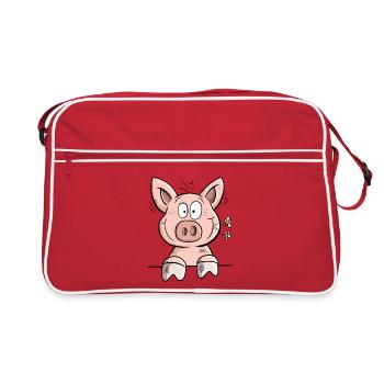 Heureux cochon avec fleurs I dessin animalier - Sac Retro - rouge/blanc - Devant