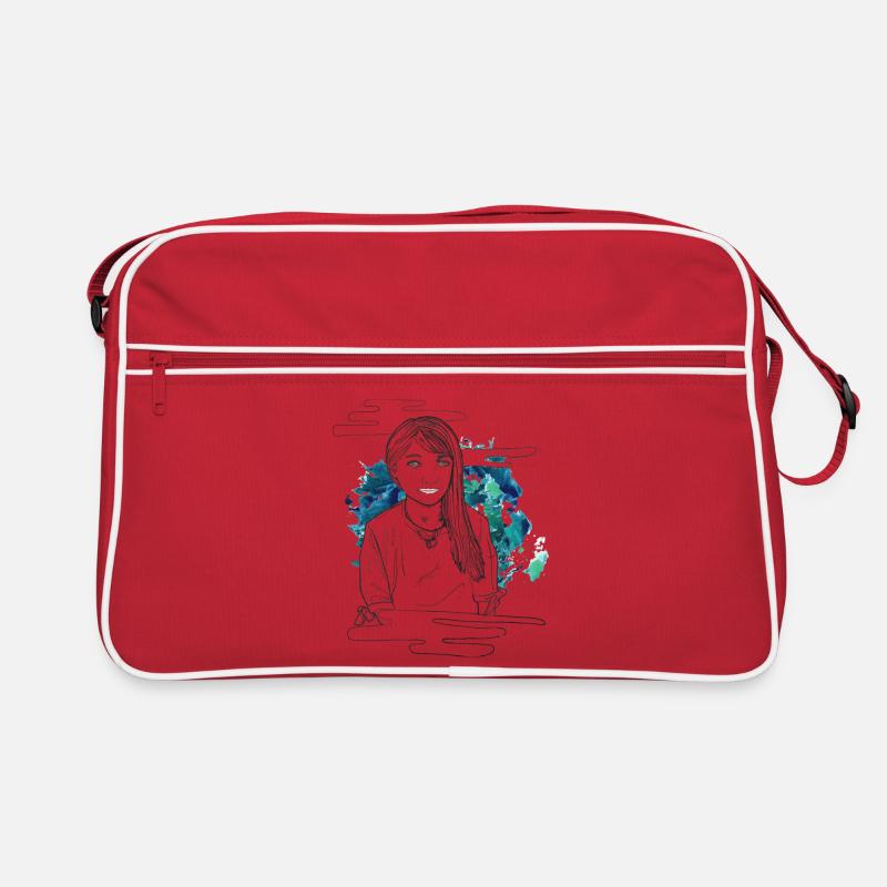Lächelndes Mädchen mit Muster Retro Tasche