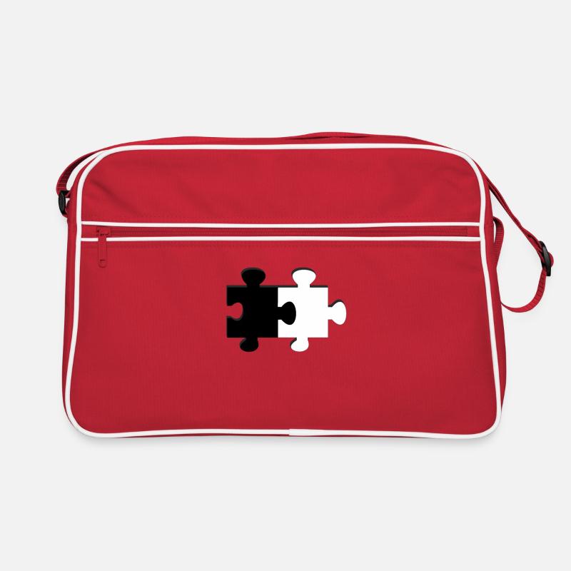 Puzzle Schwarz Weiß - Retro Tasche - Rot/Weiß