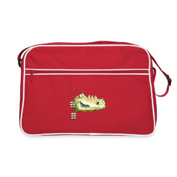 Il y a un crocodile I Dino I Lézard I Fun - Sac Retro - rouge/blanc - Devant
