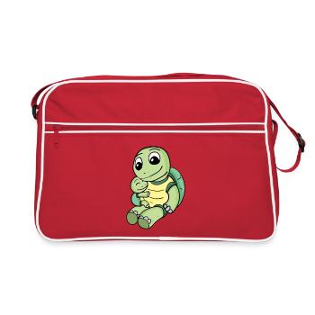 Turtle Family - Turtle with Baby - Retro Bag - red/white - Front