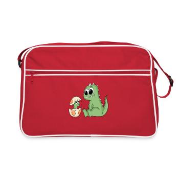 Dinosaurs with Baby Dinosaurs - Retro Bag - red/white - Front