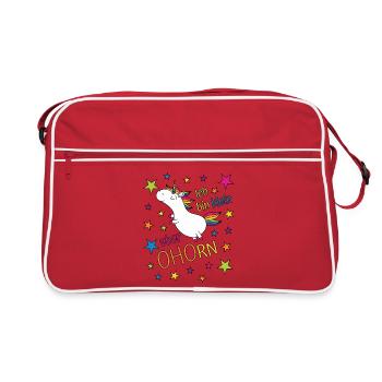 Einhorn Ich bin klein aber ohorn - klein aber oho - Retro Tasche - Rot/Weiß - Vorne