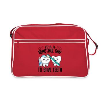 Zahnpflege Duo: Zähneputzen - Retro Tasche - Rot/Weiß - Vorne