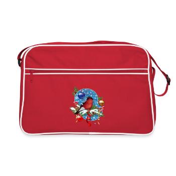 Bouvreuils sur branches de sapin et tambourins avec neige - Sac Retro - rouge/blanc - Devant