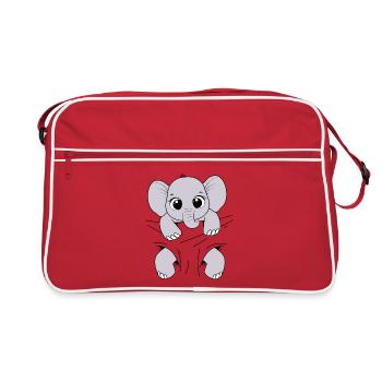 Baby Elefant Tier Elefantenbaby tragen Babyelefant - Retro Tasche - Rot/Weiß - Vorne