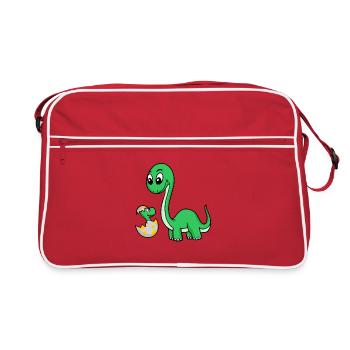 Dinosaurs with Baby Dinosaurs - Retro Bag - red/white - Front