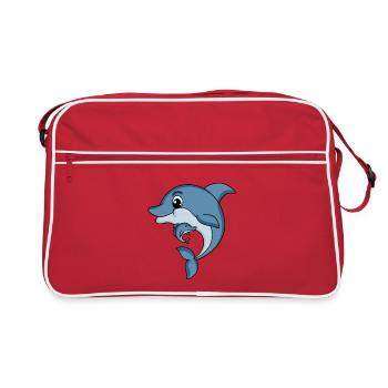 Delfin Familie - Delfin mit Baby - Delfin Motiv - Retro Tasche - Rot/Weiß - Vorne