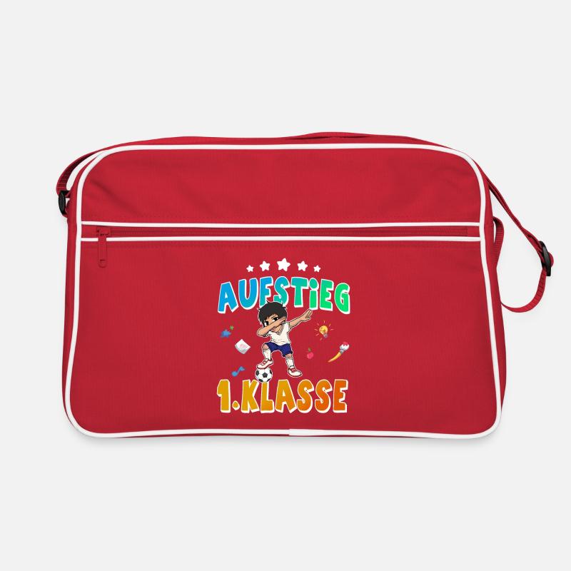 Aufstieg 1. Klasse Einschulung Fußball Dabbing - Retro Tasche - Rot/Weiß