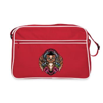 Atemberaubende bunte Eule - Retro Tasche - Rot/Weiß - Vorne