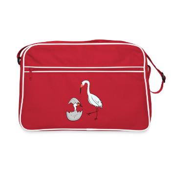 Crane with baby crane - Retro Bag - red/white - Front