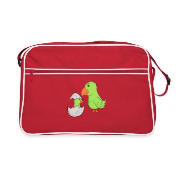Perroquet avec bébé perroquet - Sac Retro - rouge/blanc - Devant