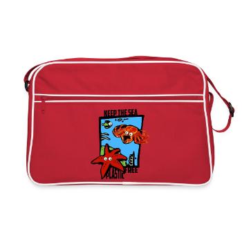 Halte das Meer Plastikfrei - Retro Tasche - Rot/Weiß - Vorne