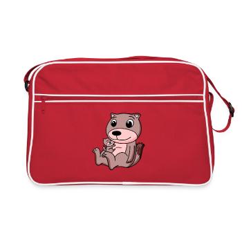 Weasel with baby weasel - Retro Bag - red/white - Front
