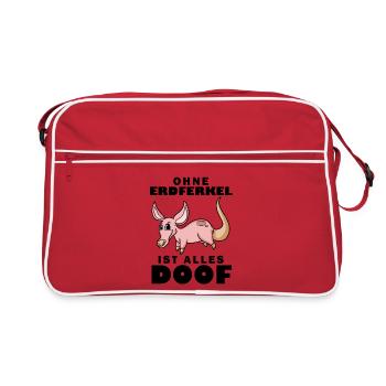 Erdferkel Motiv mit Spruch - Retro Tasche - Rot/Weiß - Vorne