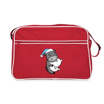 Donkey with pillow and sleeping cap - Retro Bag - red/white - Front