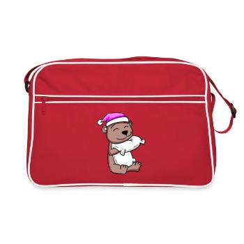 Bear with pillow and sleeping cap - Retro Bag - red/white - Front