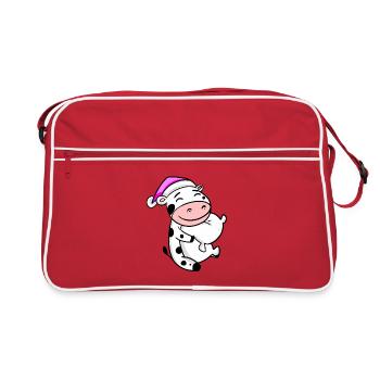 Cow with pillow and sleeping cap - Retro Bag - red/white - Front