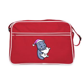 Hippo with pillow and sleeping cap - Retro Bag - red/white - Front