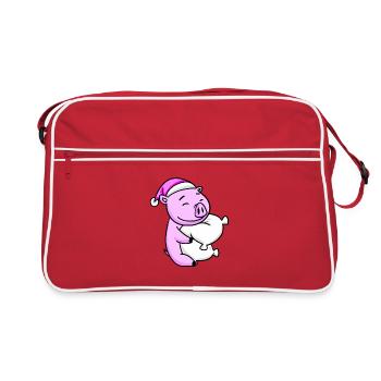 Cochon avec oreiller et bonnet de couchage - Sac Retro - rouge/blanc - Devant