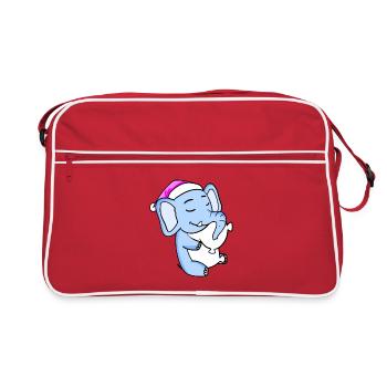Elephant with pillow and sleeping cap - Retro Bag - red/white - Front
