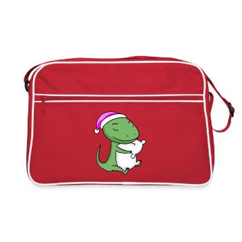 Lizard with pillow and sleeping cap - Retro Bag - red/white - Front