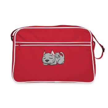 Katze mit Baby Katze - Retro Tasche - Rot/Weiß - Vorne