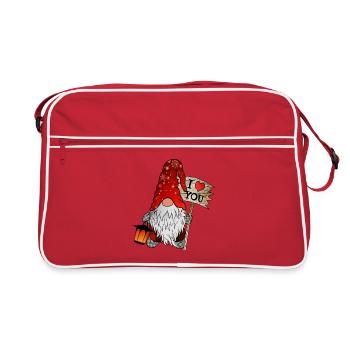 Gnome Christmas Elves with I Love You Shield - Retro Bag - red/white - Front