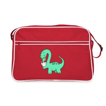 Dinosaur with baby dinosaur - Retro Bag - red/white - Front