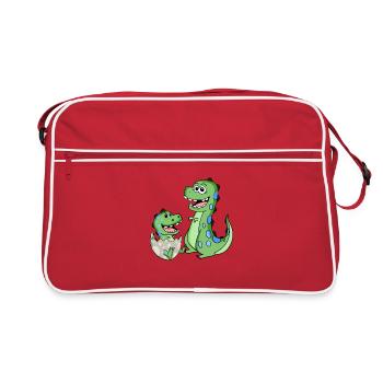 Dinosaur with baby dinosaur - Retro Bag - red/white - Front