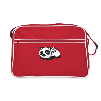 Famille - Panda avec bébé panda - Sac Retro - rouge/blanc - Devant