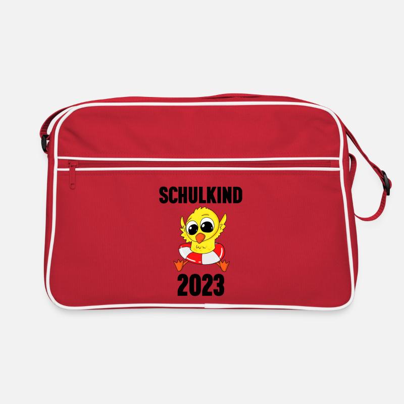 Schuldkind Einschulung Ente 2023 - Retro Tasche - Rot/Weiß