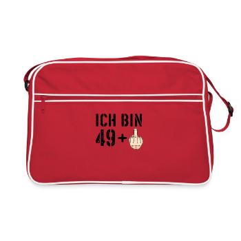 Ich bin 49 plus eins + 1 - 50. Geburtstag - Ü50 - Retro Tasche - Rot/Weiß - Vorne