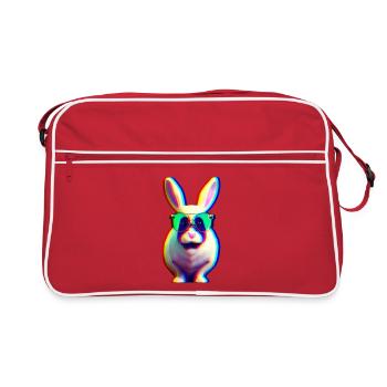 cool rabbit - glitch effect rabbit - Retro Bag - red/white - Front