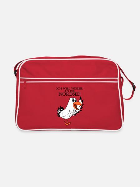 Nordsee Spruch Möwe - Retro Tasche - Rot/Weiß