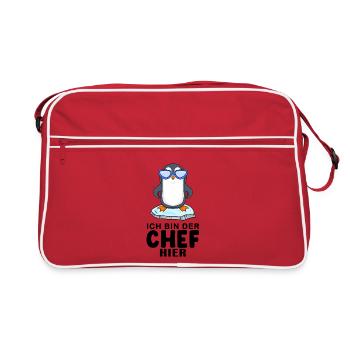 cooler Pinguin Chef Spruch - Retro Tasche - Rot/Weiß - Vorne