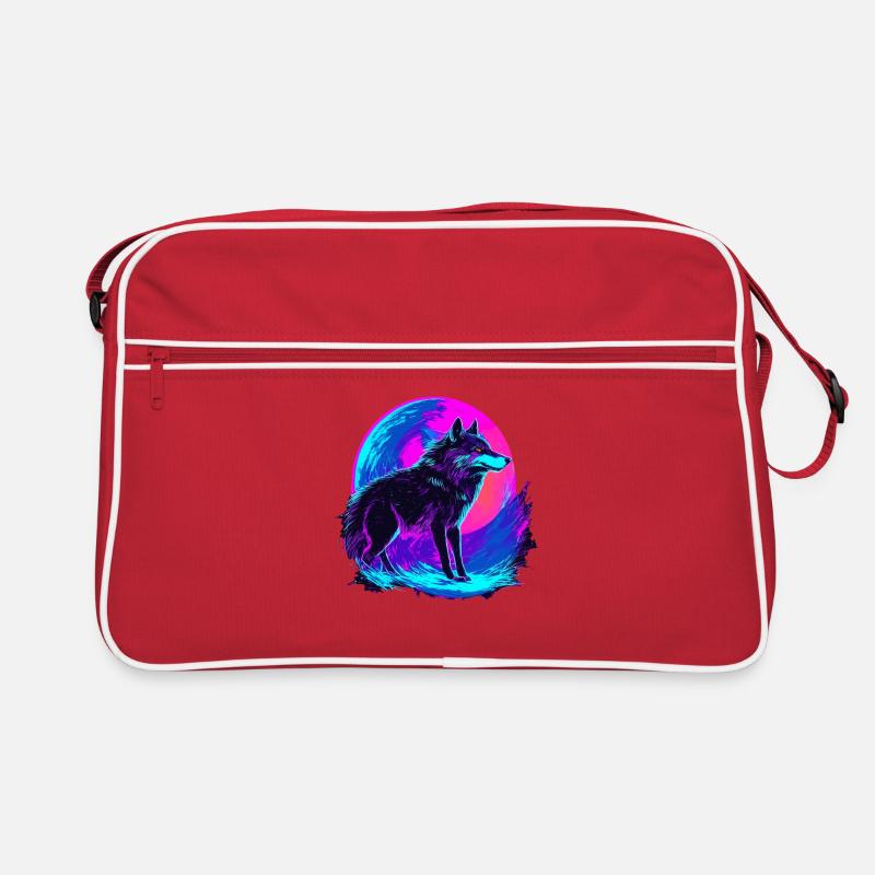 Colorful Wolf Neon Moon Synthwave - Retro Tasche - Rot/Weiß