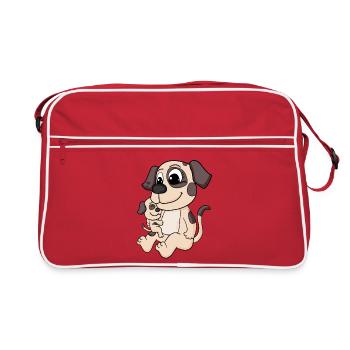 Famille de chiens - Chien avec bébé - Sac Retro - rouge/blanc - Devant
