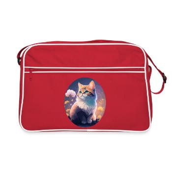 Chat de nuit illustré - Sac Retro - rouge/blanc - Devant