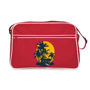 Hütte am Strand unter Palmen - Retro Tasche - Rot/Weiß - Vorne
