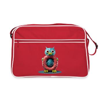Blue Creature with Letter O Alphabet - Retro Bag - red/white - Front