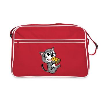 Katze Pizza - Retro Tasche - Rot/Weiß - Vorne
