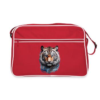 Blauäugiger Tiger Maori Tattoo Stil - Retro Tasche - Rot/Weiß - Vorne